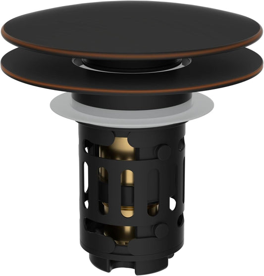 Hibbent Upgraded 3 in 1 Bathroom Sink Drain Strainer, Pop Up Sink Stopper with Big Push Cap, Anti-Clogging Metal Filter Basket,Sink Plug with Hair Catcher for 1.1''~2.36'' Basin, Oil-Rubbed Bronze