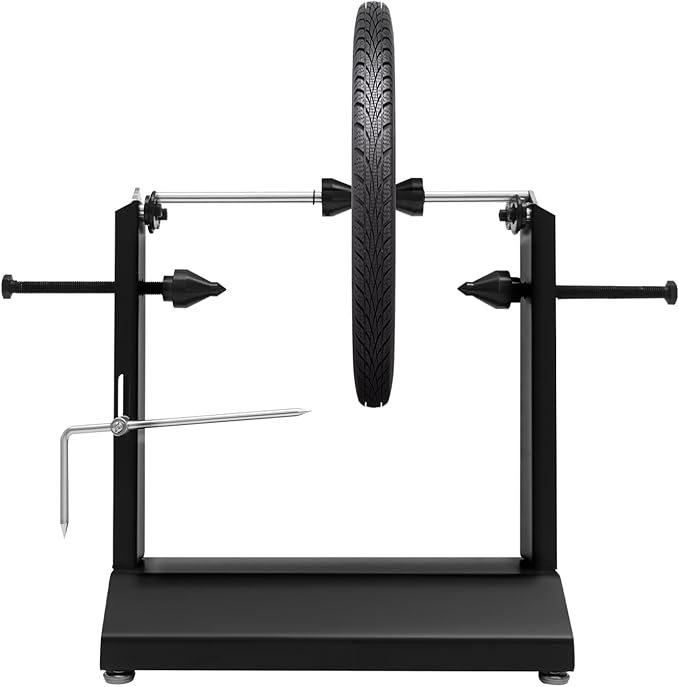 Motorcycle Bike Wheel Balancer, Tire Balancer Stand with Adjustable Foot Pads & Centering Cones, Professional Bicycle Wheel Repair Steel Bearing Bracket Rim for Wheel Axle Diameter 0.55in