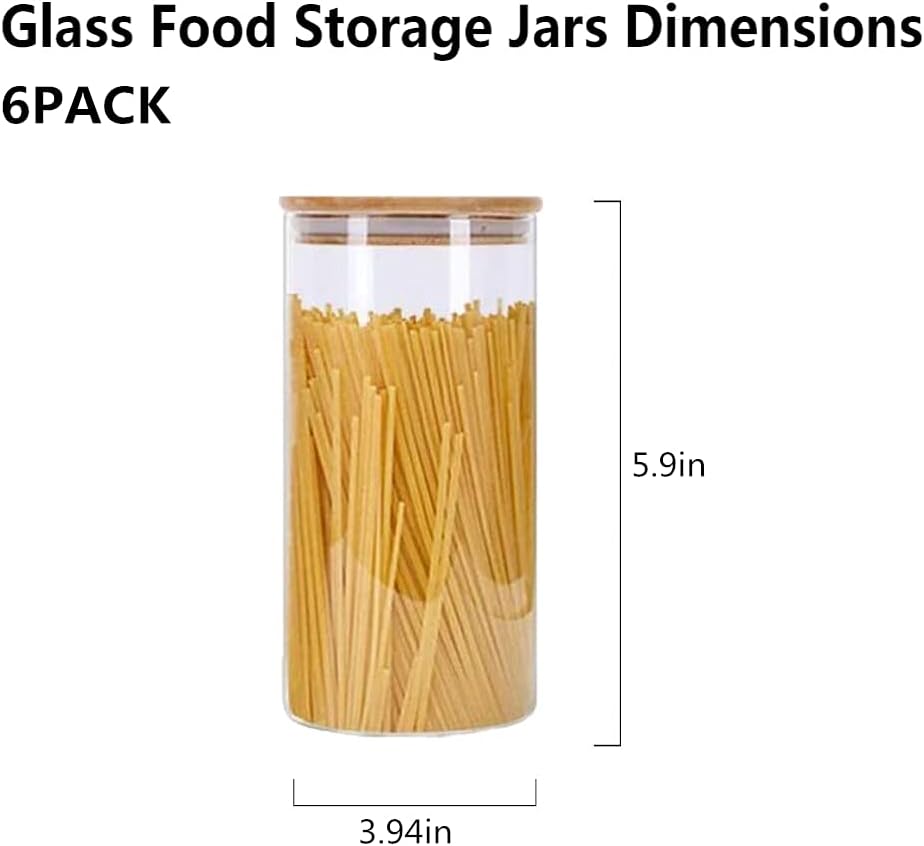 Airtight Glass Storage Canister with Lids, 32oz Food Storage Container Kitchen Pantry Storage Jar Set of 6 Kitchen Glass Canisters For Coffee, Flour, Sugar, Candy, Cookie, Snacks