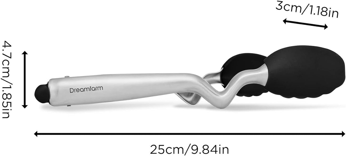 Dreamfarm Clongs Grippy Silicone & Stainless Steel Kitchen Cooking Tongs with Click-Lock Open & Close - 9" Black
