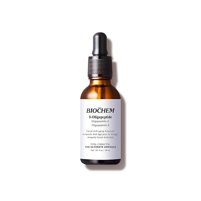 BIOCHEM 8-Oligopeptide Anti-Aging Face Ampoule – 30ml /1fl For Mature Skin – Hydrating Serum with NaPCA, Hyaluronic Acid for Wrinkle & Age Spots – Formula Firms, Lifts, Smooths– For All Skin Types