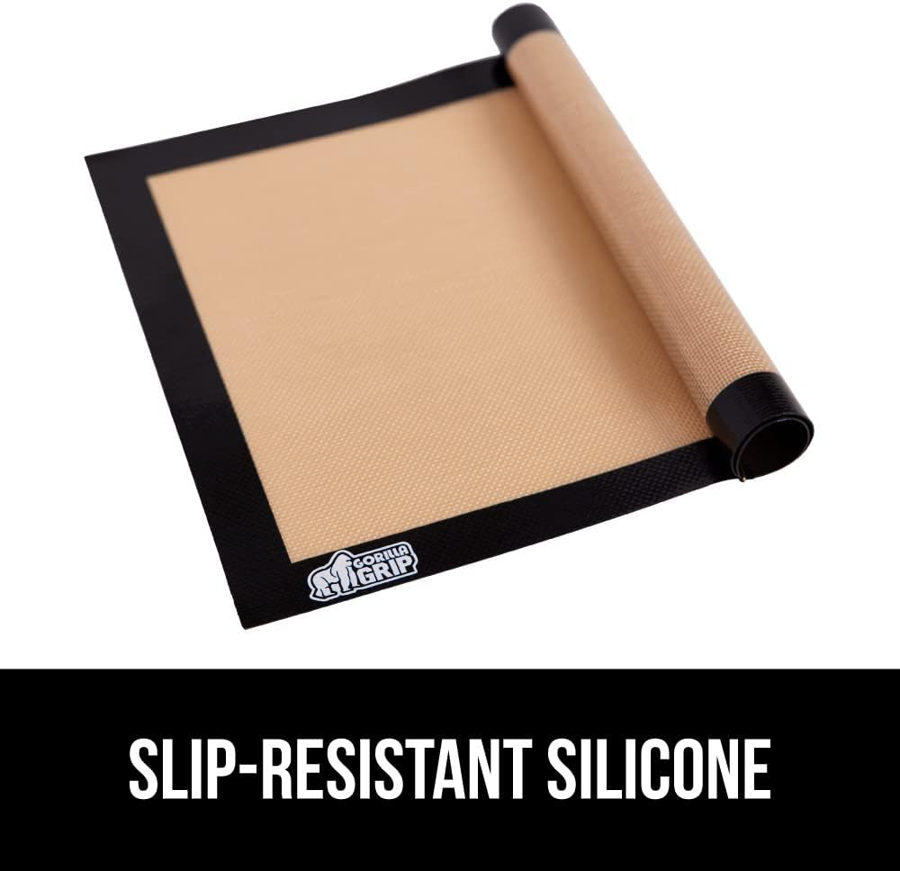 GORILLA GRIP Reusable Nonstick Silicone Baking Mat, 2 Pack, 16.5x11.87, BPA-Free Oven Safe Food Liner, For Cookie Sheets, No Mess Easy Clean Pastry Mats, Kitchen Essential, Half Sheet Size, Black