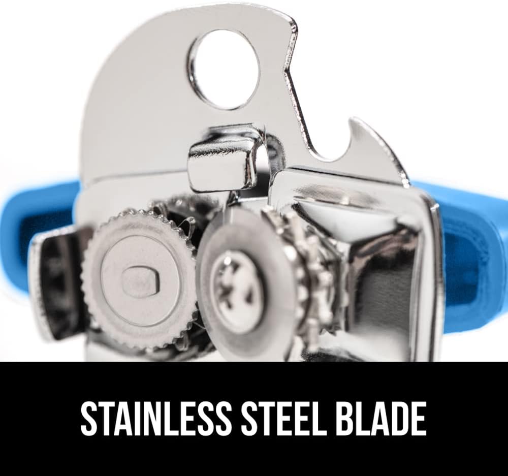 GORILLA GRIP Heavy Duty Stainless Steel Smooth Edge Manual Can Opener and Bottle Openers, Soft Comfortable Handle, Oversized Handheld Turn Knob, US Designed Multifunctional Kitchen Tool, Aqua