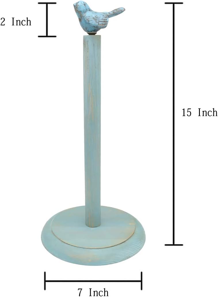 Bird Design Wood Paper Towel Holder Stand Up Paper Towel Holder, Easy One-Handed Tear Kitchen Paper Towel Dispenser with Weighted Base for Standard Paper Towel Rolls - Turquoise