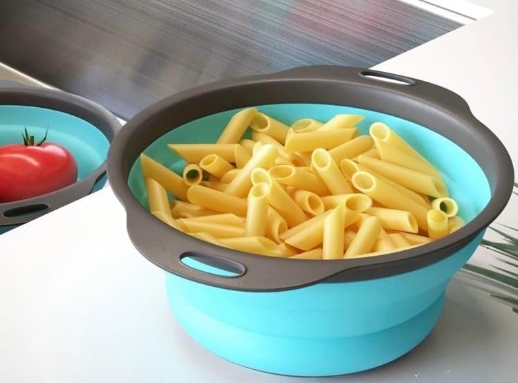 New and improved- Set of 3 Niklye Ultimate Kitchen Strainers—1×10” & 2×12” Collapsible Silicone Colanders. Now more durable and robust for everyday use with pasta, veggies, fruit & more.