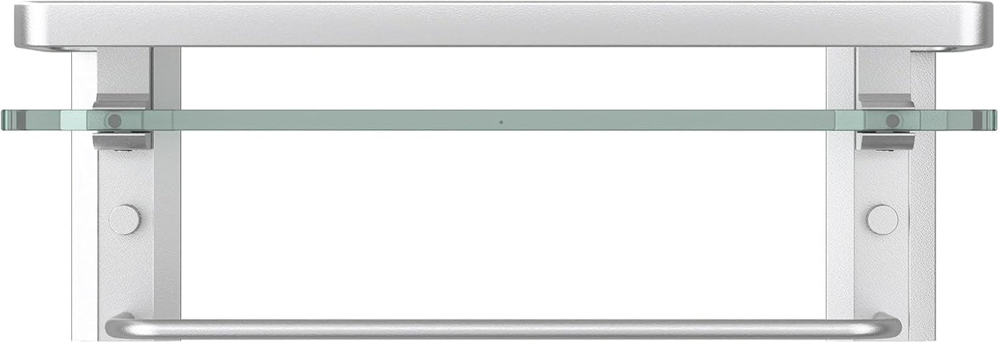 Danpoo Bathroom Wall Shelf with Towel Bar, Clear Tempered Glass, Hand Towel Holder (Matte Silver)