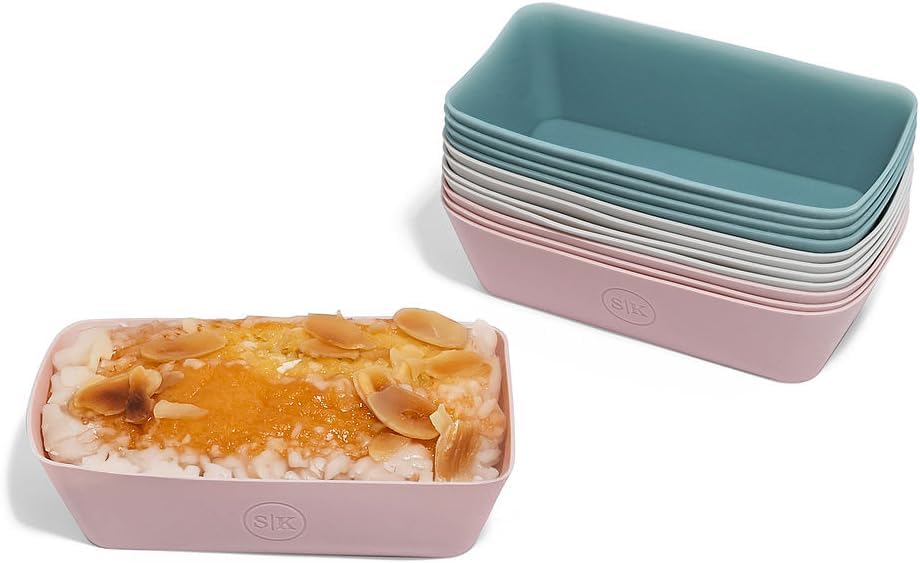 The Silicone Kitchen Silicone Individual Mini Loaf Pans - Reusable, Non-Toxic, BPA Free, Dishwasher Safe, Bento Box Accessories (12 Pack, Pink, Gray, Blue)