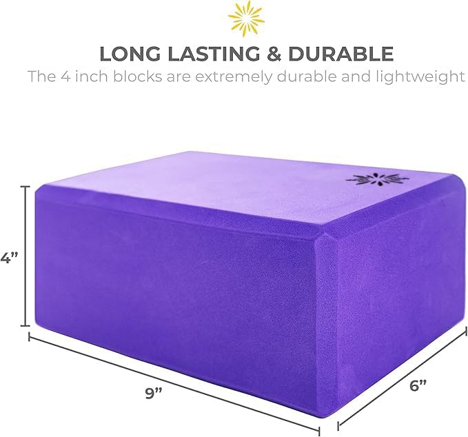 Sunshine Yoga 4" Yoga Block, 10 Pack Bulk EVA Foam Yoga Blocks, Firm and Supportive Yoga Brick, Balance Foam for Stretching, Pilates, and Workout, 4" x 6" x 9"