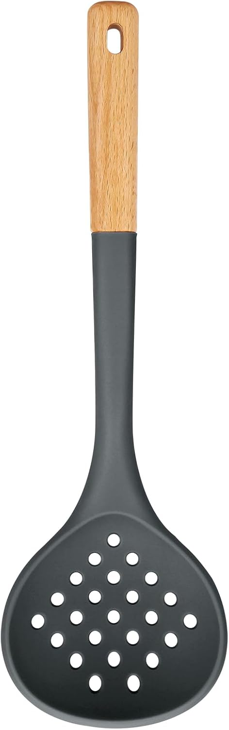 Kitchen Ladle Strainer, Large Slotted Spoon with High Heat Resistant BPA Free, Non Stick Cooking Skimmers For Draining & Frying, 13.2inch (Grey)