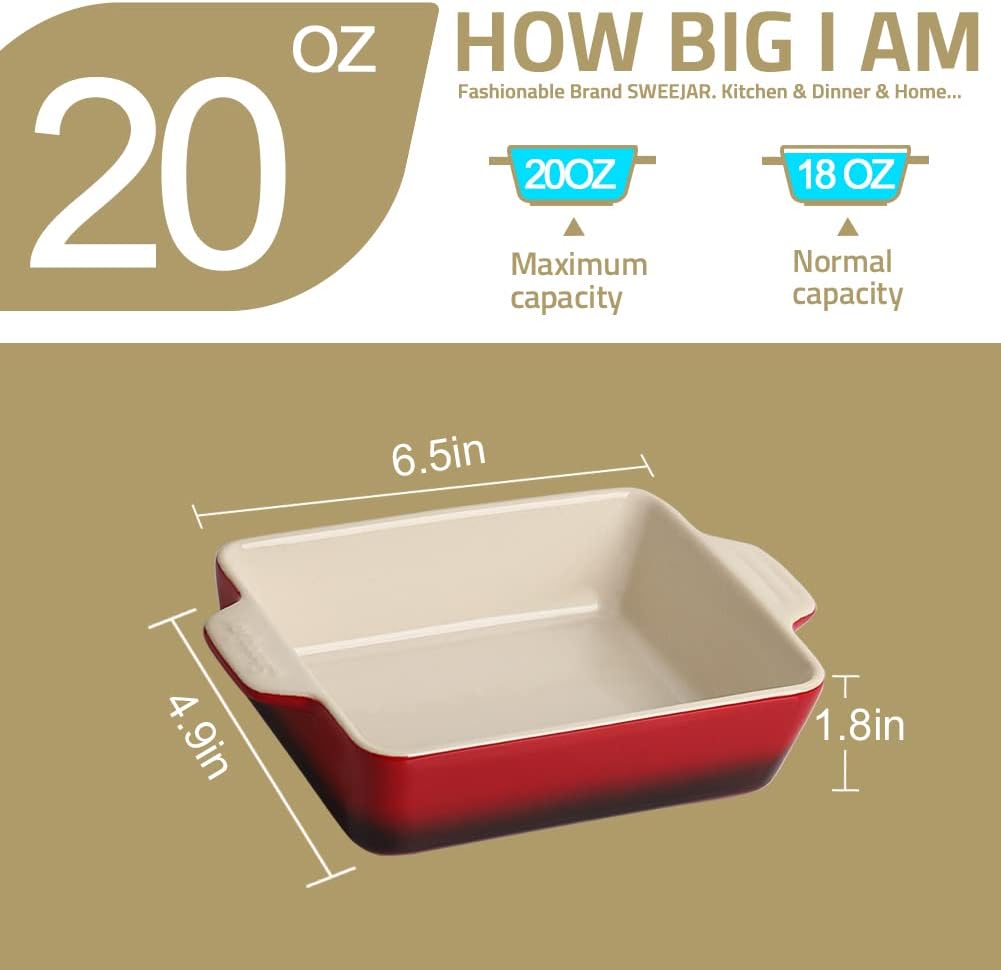 Sweejar Ceramic Baking Dish, Rectangular Small Baking Pan with Double Handles, 20 Oz for Cooking, Brownie, Kitchen, 6.5 x 4.9 x 1.8 Inches (Gradient Purple)