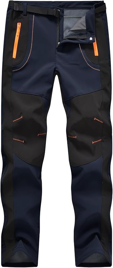 Rdruko Men's Snow Ski Pants Waterproof Insulated Winter Outdoor Snowboard Hiking Fleece Pants with Belt