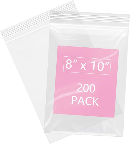 iMailer - 200 Pcs- 8" x 10" Plastic Zip Poly Bags- Clear Resealable Zip Bag for Art Prints, Brochure, Photoes, Handicraft Gift