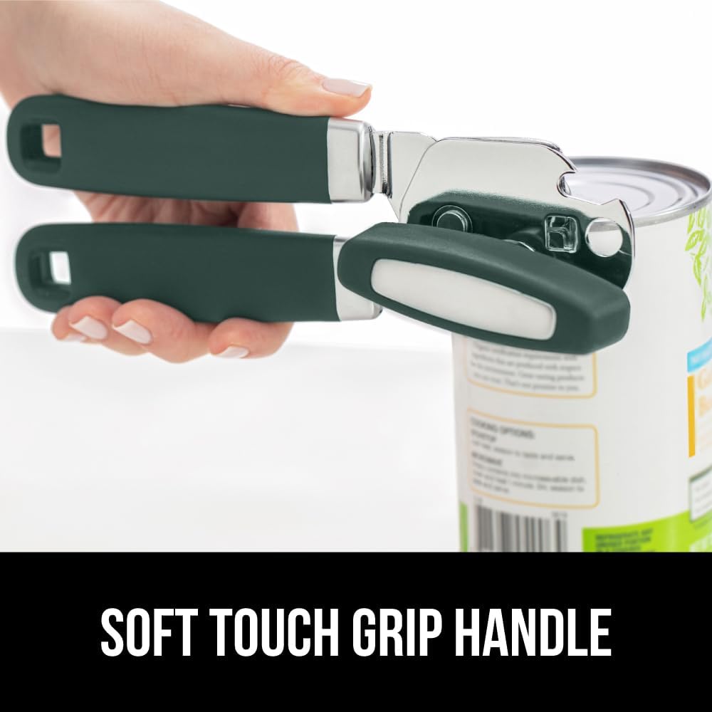 GORILLA GRIP Heavy Duty Stainless Steel Smooth Edge Manual Can Opener and Bottle Openers, Soft Comfortable Handle, Oversized Handheld Turn Knob, US Designed Multifunctional Kitchen Tool, Hunter Green