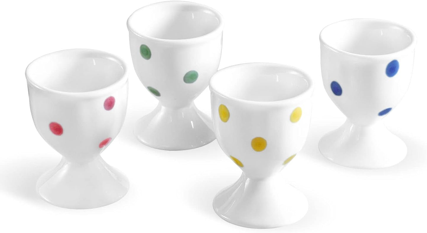 Cinf Ceramic Polka Dots Egg Cup Gift Set of 4 Porcelain Holder Breakfast Boiled Cooking Tools Stable Easy to Clean Childhood Memories Table Decoration Kitchen