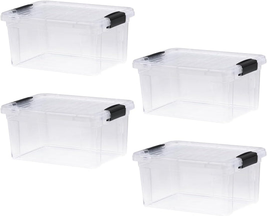Superio Clear Storage Boxes with Lids, 6.75 Quart Plastic Container Bins for Organizing, Stackable Crates, BPA Free, Non Toxic, Odor Free, Organizers for Home, Office and Dorm, 4 Pack