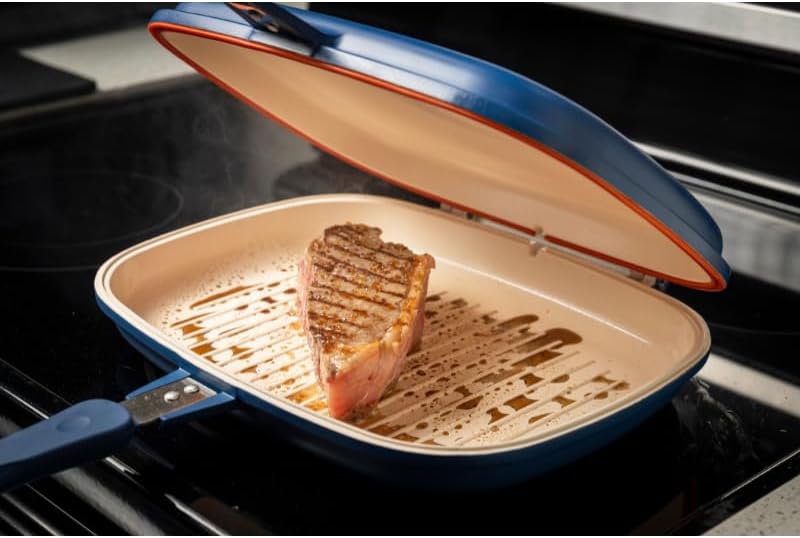 Mundial 12-Inch Take-A-Part Double Skillet – Nonstick Ceramic Coated Frying Pan for All Stovetops (Gas, Electric, Induction, Ceramic) – Dishwasher Safe with Extra Silicone Seal