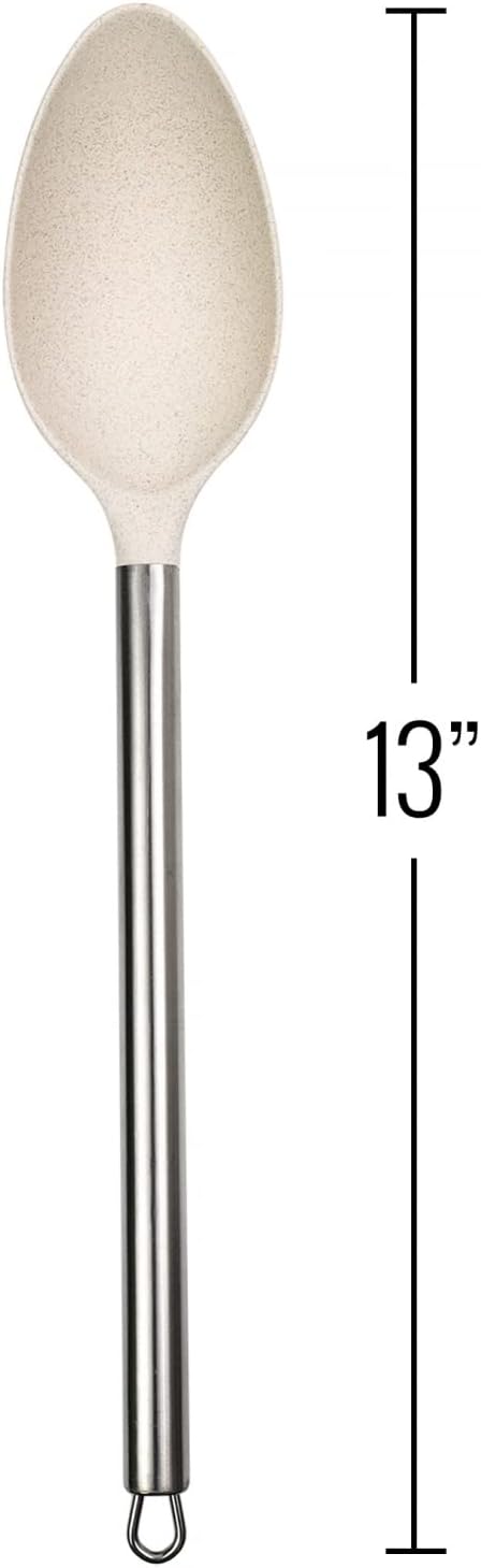 Beille Cream Wheat Straw Spoon with Stainless Steel Handle Kitchen Utensils, 13 Inch