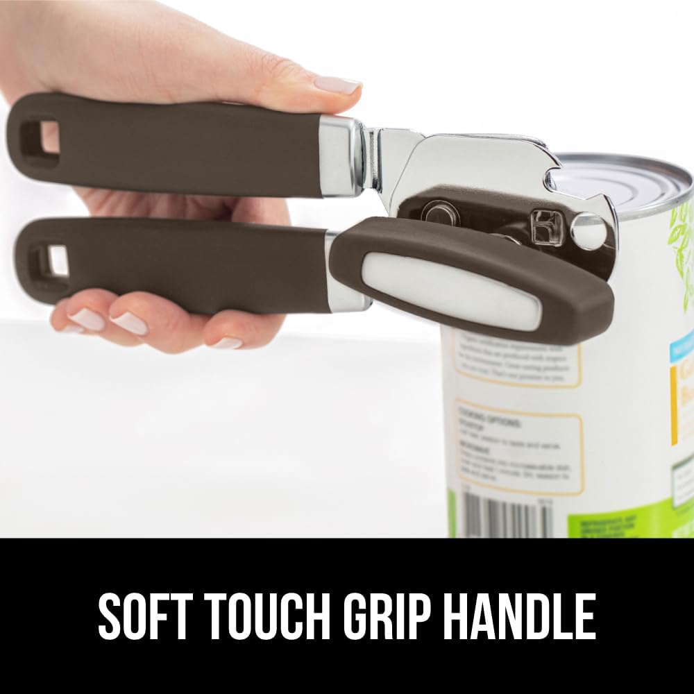 GORILLA GRIP Heavy Duty Stainless Steel Smooth Edge Manual Can Opener and Bottle Openers, Soft Comfortable Handle, Oversized Handheld Turn Knob, US Designed Multifunctional Kitchen Tool, Coffee