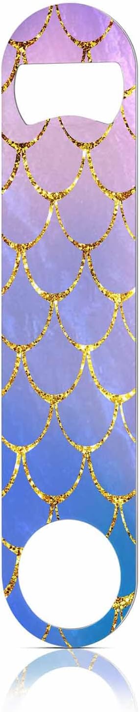 Mermaid Fish Scales Stainless Steel Bottle Opener Blue Pink Purple Gold Stitching Hand Painted Flat Beer Bottle Opener Keychain for Home Kitchen Bar Restaurant Party Birthday Gift