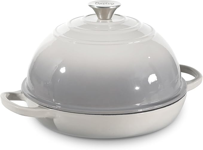 Davivy 5.5QT Cast Iron Dutch Oven with Lid, Bread Dutch Oven for Sourdough Bread, 10" Round Sourdough Bread Baking Pan, Enameled Cast Iron Bread Oven - Light Grey