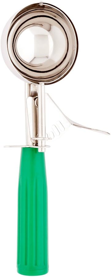 Restaurantware Met Lux 3.25 Ounce Portion Scoop 1 Trigger Release Cookie Scoop - With Green Handle Stainless Steel Disher For Portion Control Scoop Cookie Dough Cupcake Batter Or Ice Cream