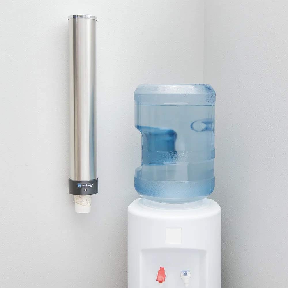 San Jamar Small Pull-Type Cup Dispenser 6 - 10 Oz. Cups for Restaurants, Home, and Office, Stainless Steel, 23.5 Inches, Silver