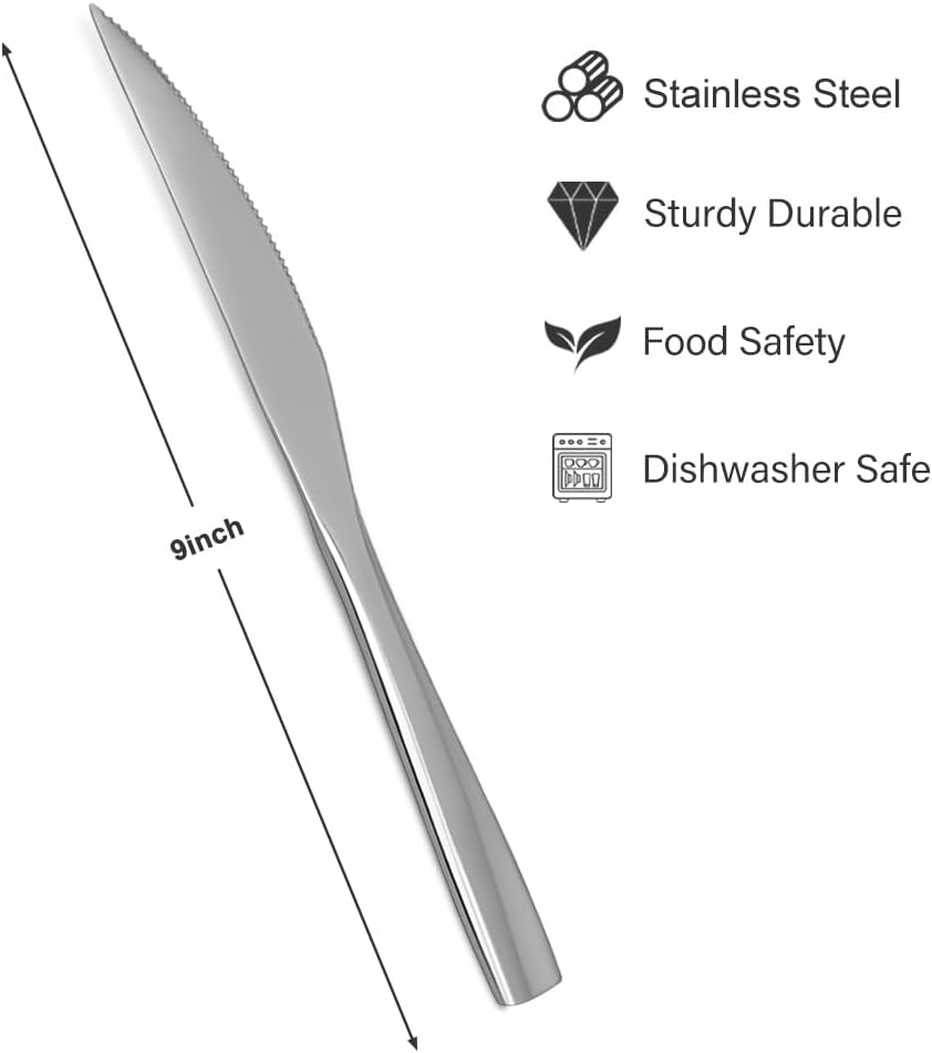 Steak Knives,12 piece Steak knife set,18/10 Stainless Steel Silverware Set Steak Knife Set For Home,Kitchen,Restaurant And Hotel,Mirror Polished& Dishwasher Safe