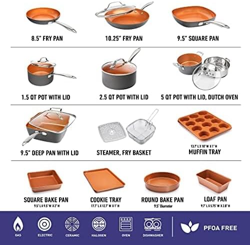 Gotham Steel Pro 20 Piece Pots & Pans Set | Hard Anodized Complete Cookware Set + Bakeware Set, Ultra Nonstick Ceramic Copper Coating, Chef Grade Quality, Metal Utensil Safe, Oven & Dishwasher Safe