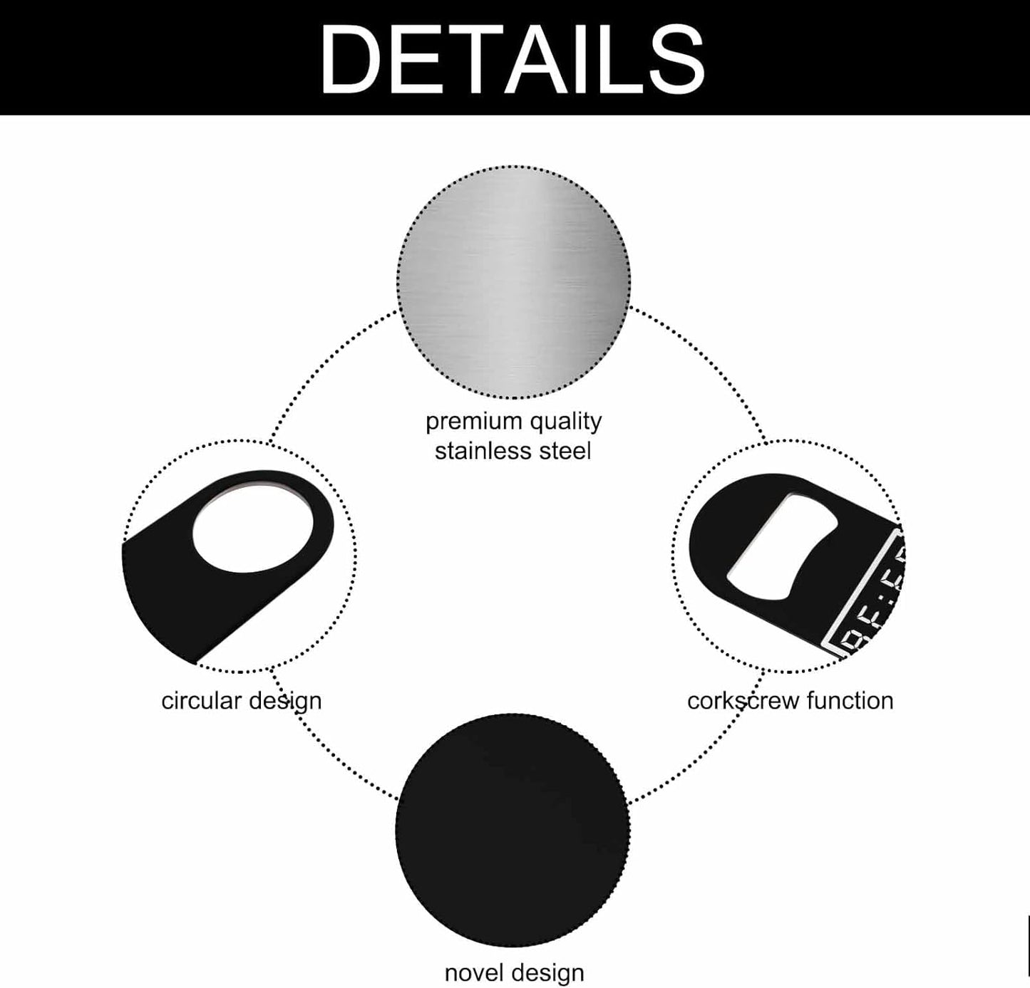 Stainless Steel Bottle Opener Beer O'Clock Simple Art Black Flat Beer Bottle Opener Keychain for Home Kitchen Bar Restaurant Party Birthday Gift