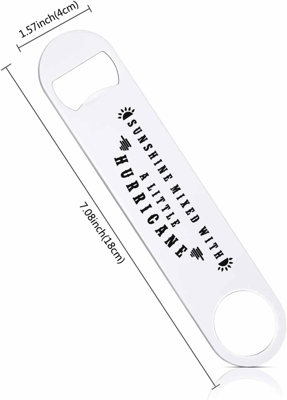 Funny Sarcastic Quotes Stainless Steel Bottle Opener Sunshine Mixed with A Little Hurricane Flat Beer Bottle Opener Keychain for Home Kitchen Bar Restaurant Party Birthday Gift