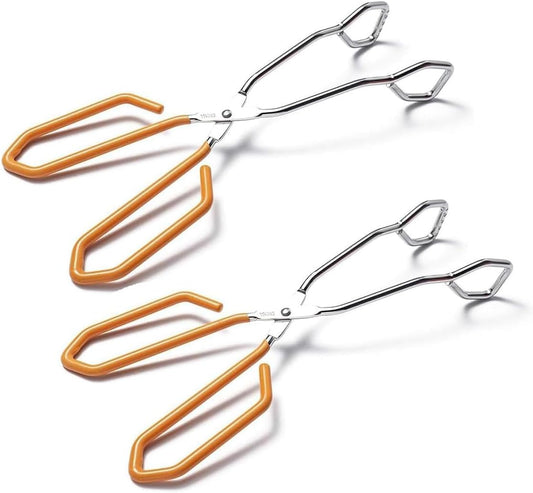 Stainless Steel Scissor Tongs, Heavy Duty, Kitchen Tongs for Food Cooking Barbecue BBQ Grilling and Serving 2pcs Orange
