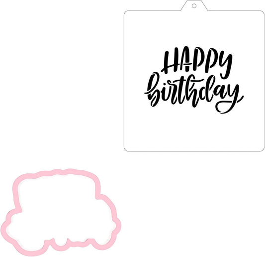 Cookie cutter and stencil set Baking stencils and cutters bundle DIY bakery decorating kit Cookie cutter with stencils Icing stencil and cookie cutter combo(Happy Birthday Set)