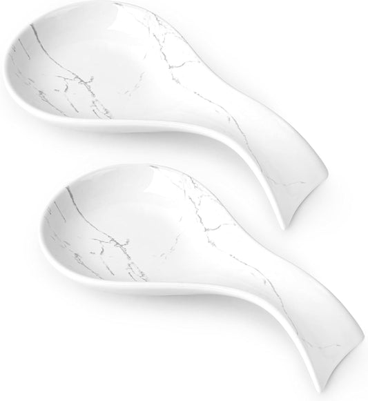 Spoon Rest for Stove Top 2PCS, Kitchen Spoon Holder Set, White Marble Spoon Rest for Counter, Ceramic Cooking Utensil Rest for Spatula, Tong, ANTIS'S HOME