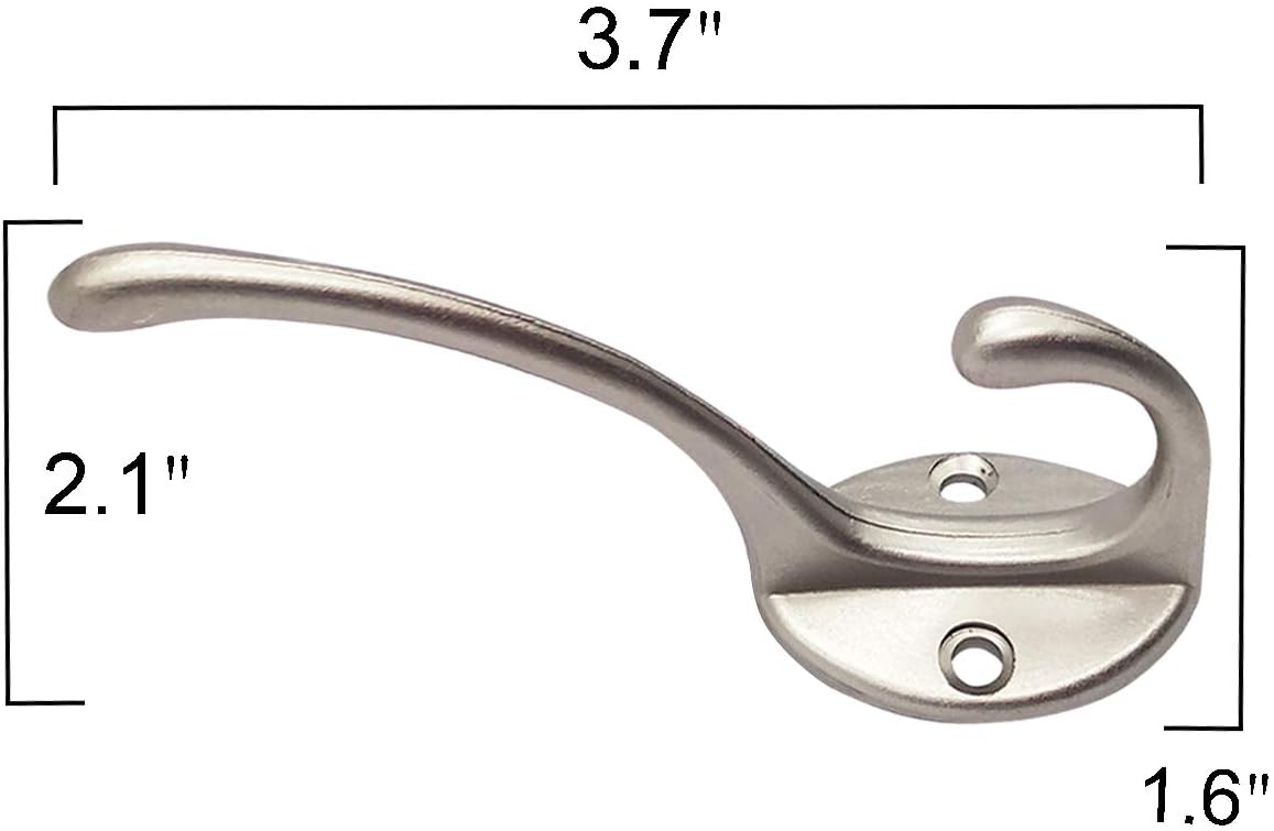 IBosins 10 Pack Heavy Duty Dual Coat Hooks Wall Mounted with 40 Screws Retro Double Hooks Utility Silvery Hooks for Coat, Scarf, Bag, Towel, Key, Cap, Cup, Hat (Silvery)