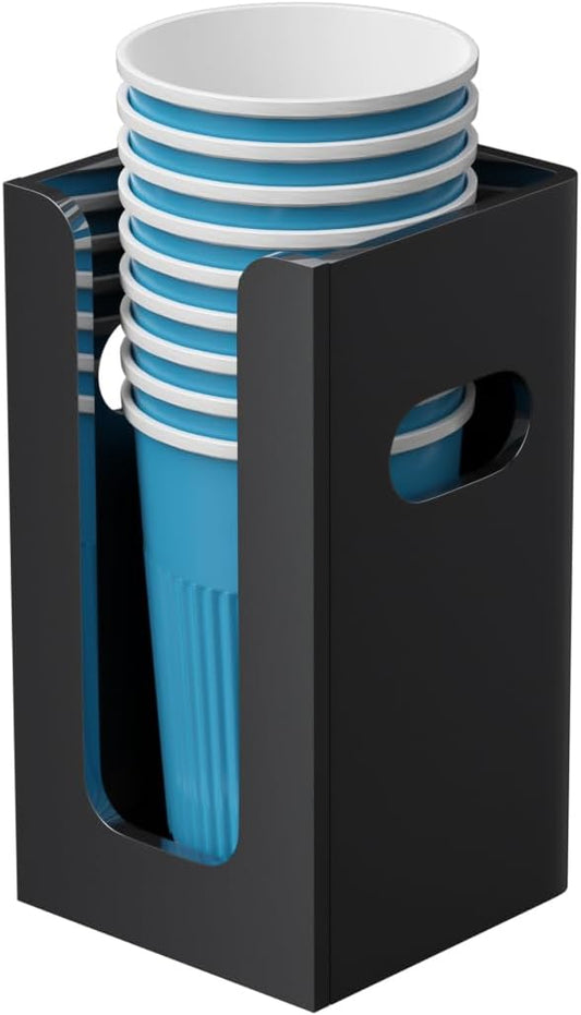 WINFFOR Disposable Cup Organizer Dispenser - Black Acrylic Cup and Lid Holder with Handles Plastic Cup Dispenser Countertop Paper Coffee Cup Holder for Coffee Bar House Party Essentials