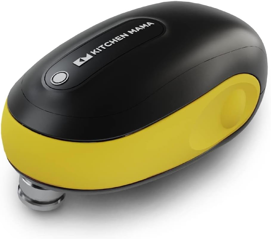 Kitchen Mama One-To-Go Electric Can Opener: One Touch, Auto Stop, Smooth Edge, Lid Lift, Safety, Automatic, Magnetic, Cordless, Battery Operated, Kitchen Appliance for Senior with Arthritis (Yellow)