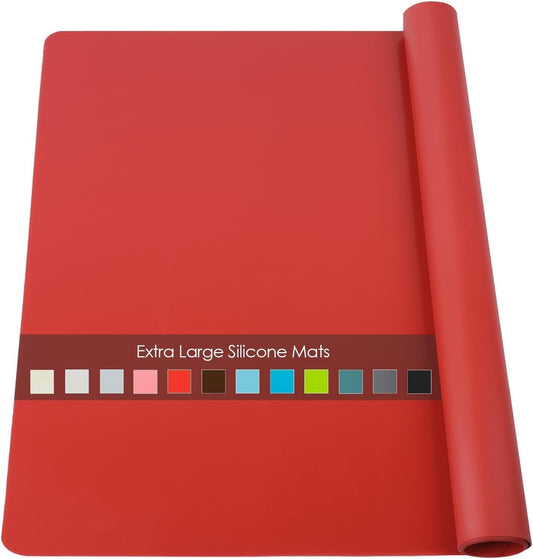 Extra Large Silicone Mats For Kitchen Counter, Food Grade Silicone Placemats for Kids, Nonstick Silicone Mat for Baking Crafts, Heat Resistant Pastry Mats for Rolling Dough Nonslip, 28''x20'' Red