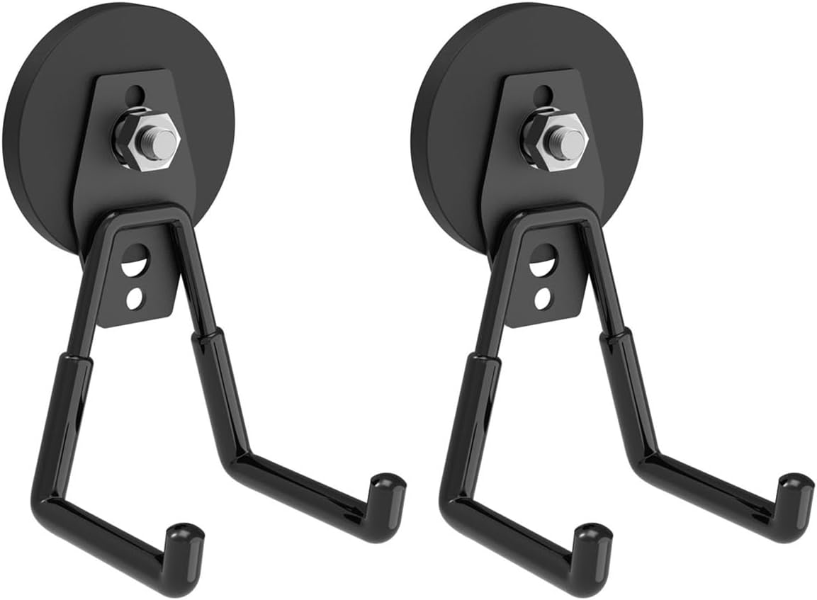 Heavy Duty Magnetic Hooks with 2.60" D Super Strong Round Magnetic Base- 2Pack, Strong Large Magnet Hook, Magnetic Storage Hooks for Power Drill,Garden Tools,Hose,Pegboard,Garage,Workshop
