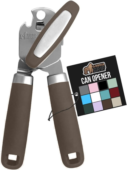 GORILLA GRIP Heavy Duty Stainless Steel Smooth Edge Manual Can Opener and Bottle Openers, Soft Comfortable Handle, Oversized Handheld Turn Knob, US Designed Multifunctional Kitchen Tool, Coffee