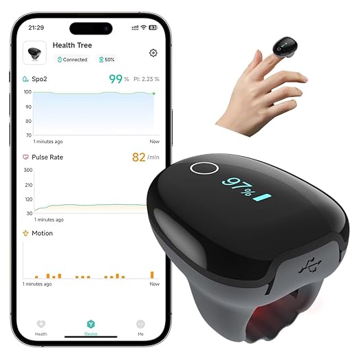 Pulse Oximeter O2 Ring Oxygen Monitor with Smart Reminder Sleep Oxygen Monitor Continuous Recording of SpO2 & PR, Blood Oxygen Saturation Rechargeable Pulse Ox with Free APP & Reports