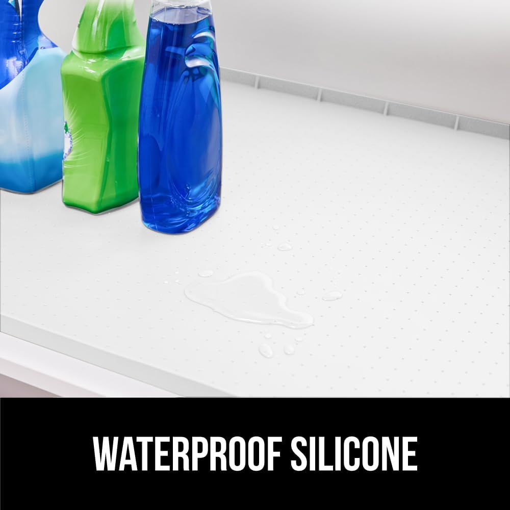 GORILLA GRIP Waterproof Silicone Under Sink Mat with Raised Lip for Kitchen and Bathroom, Cabinet Shelf Liner Stay in Place Mats Dishwasher Safe Drawer Liner, Organizer Tray, 19 x 22 in, White