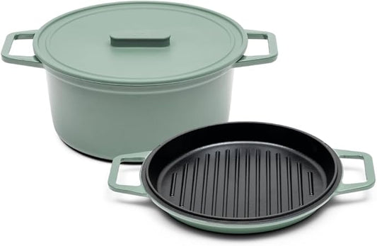 Misen 5.5 QT Enameled Cast Iron Dutch Oven - Chip-Resistant Enamel Coating - Thick Iron Core For Heat Retention - Large Cooking Surface - Oven Safe, Induction Compatible - Grill and Silicone Lid, Green
