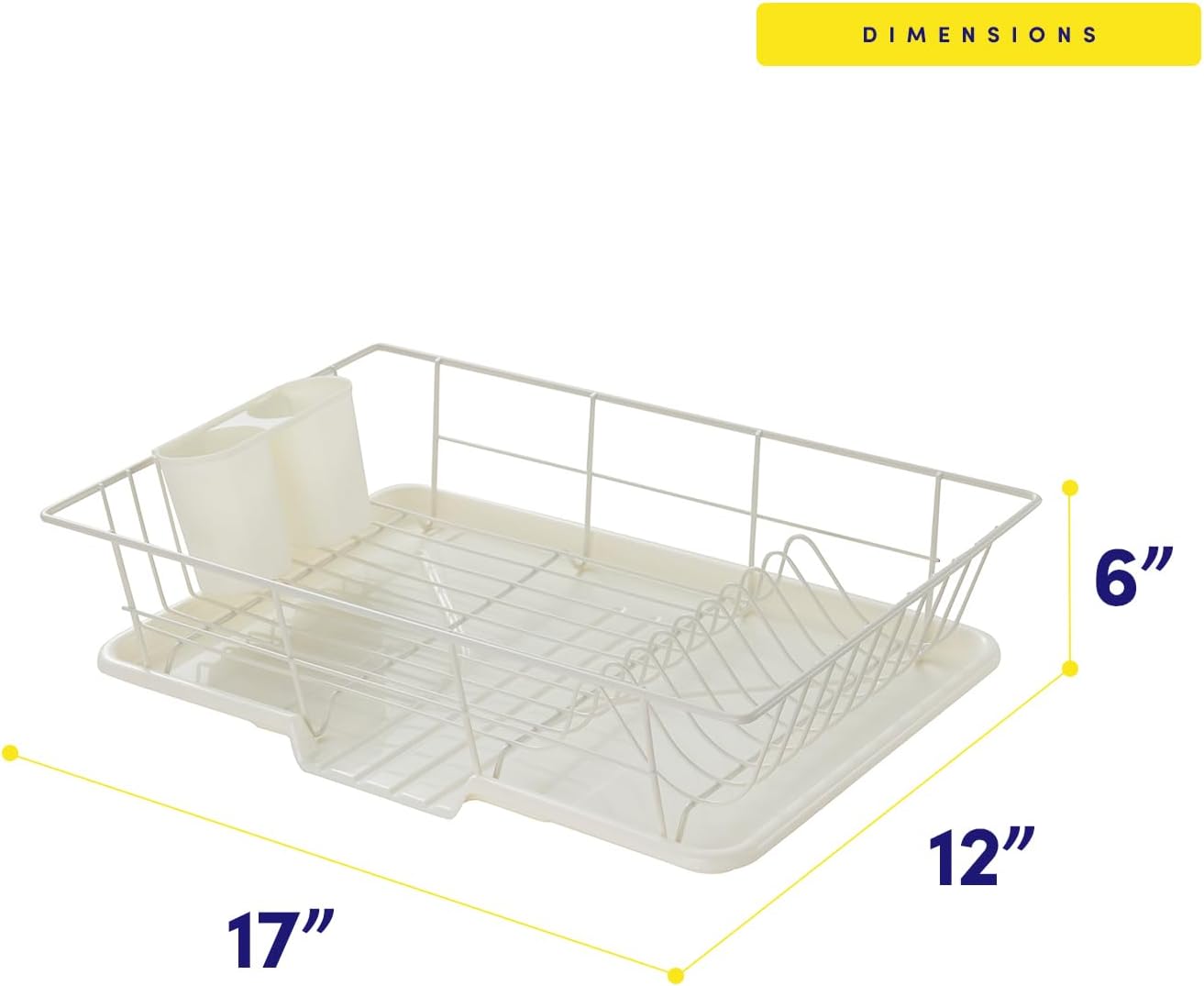 Sweet Home Collection Space-Saving 3-Piece Dish Drainer Rack Set: Efficient Kitchen Organizer for Quick Drying and Storage - Includes Cutlery Holder and Drainboard - Maximize Countertop Space, Ivory
