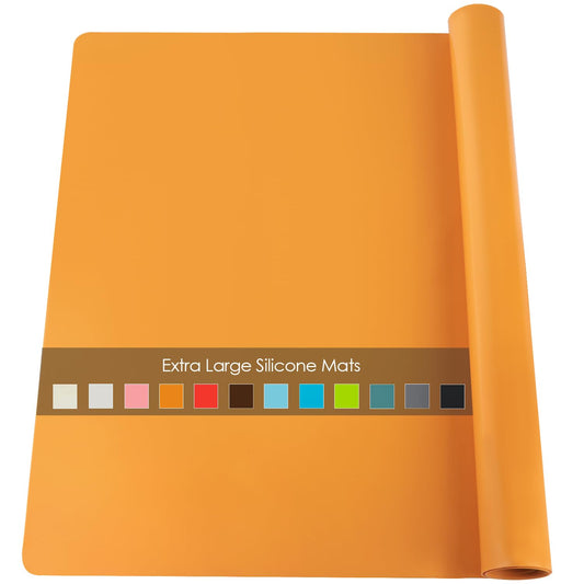 Extra Large Silicone Mats For Kitchen Counter, 27.6'' x 19.7'' Silicone Placemats for Kids, Nonstick Silicone Mat for Baking Crafts, Nonskid Heat Resistant Mat Orange Kids Placemats for Table,1Pcs