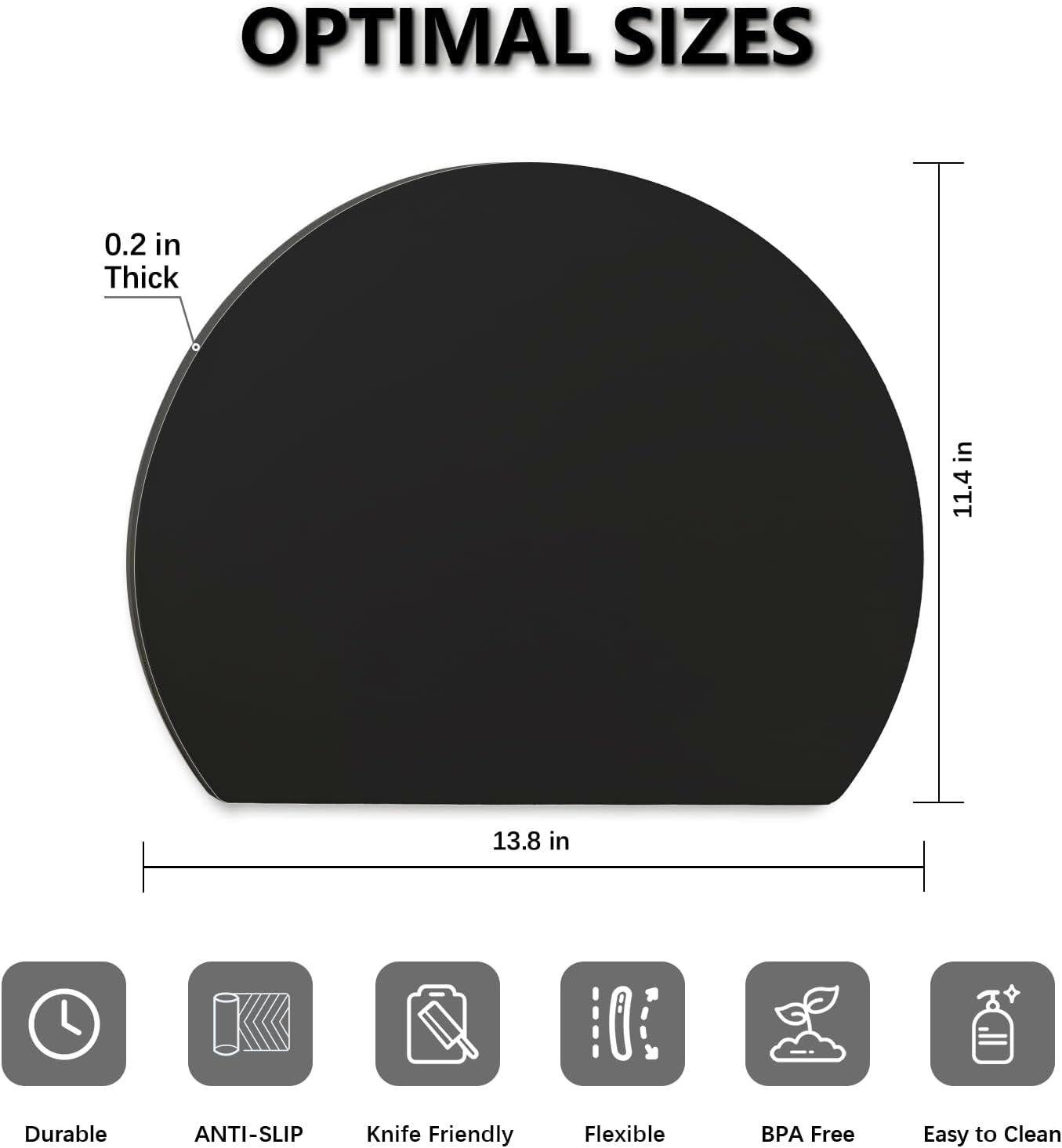 ZVP Thick Silicone Cutting Board Mats for Kitchen, TPU Flexible Cutting Board Double-Sided Use, Nonslip Rubber Half Round Chopping Mats BPA Free Knife Friendly Non-Toxic Dishwasher Safe