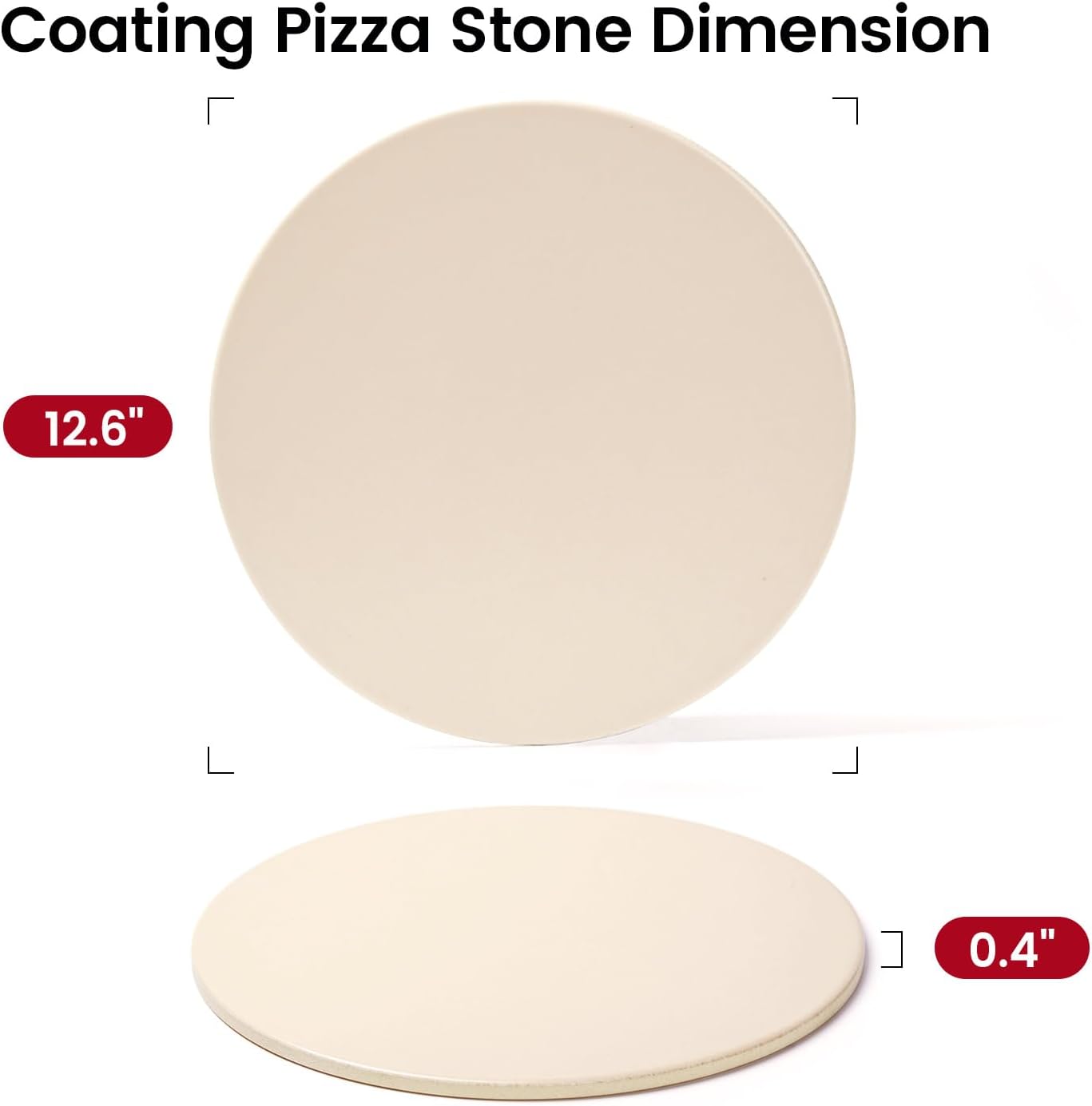 12.6" x 0.4" Coating Pizza Stone, Cordierite & Ceramic Round Pizza Stones for Oven Grill BBQ, Food Grade Baking Stone for Pizza and Bread, Outdoor Pizza Accessories for Grilling