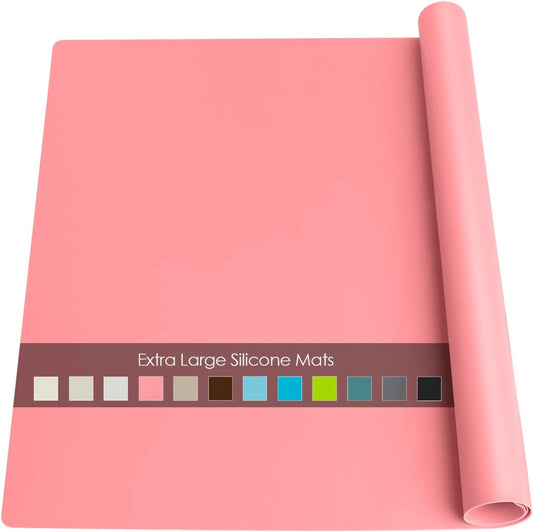 Extra Large Silicone Mats for Kitchen Counter, 27.6'' x19.7'' Silicone Placemats for Kids, Nonstick Silicone Mat for Baking Crafts, Nonskid Heat Resistant Mat Pink Kids Placemats for Table, Pink