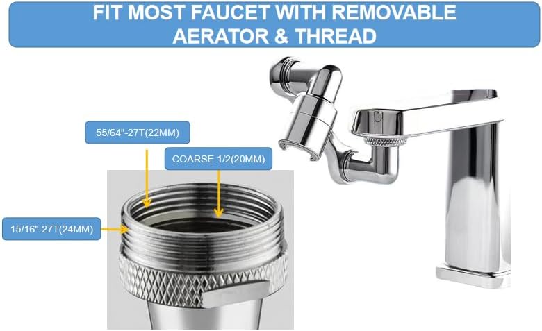 1080° Rotary Faucet Extender, Brass Sink Faucet Aerator Extension, Universal Rotary Multifunctional Robotic Arm Bathroom Faucet Extender, Adjustable, Suitable for Kitchen and Bathroom Faucets