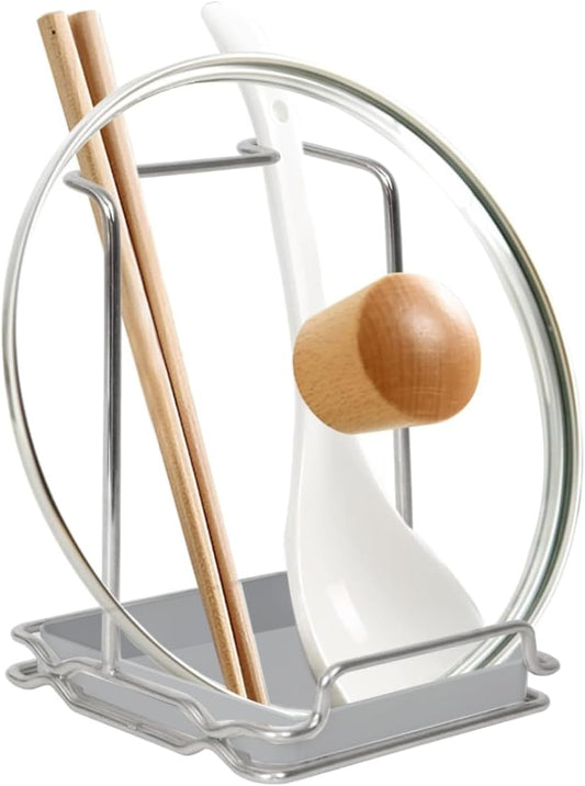 Spoon Rest and Lid Holder for Stove Top – Heat-Resistant Stainless Steel Organizer for Utensils, Lids, and Tongs – Drip Tray for Kitchen Counter