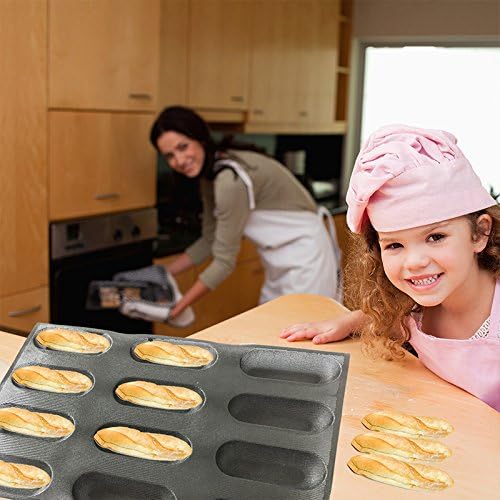 Bluedrop Silicone Baby Sandwich Forms Hot Dog Bread Molds Eclair Sheets Non Stick Bakery Trays Rolls Baking Sheets 12 Caves 6.5 Inch